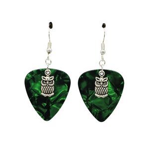 Small Owl Bird Charm Guitar Pick Earrings - Choose Color - Handmade in USA